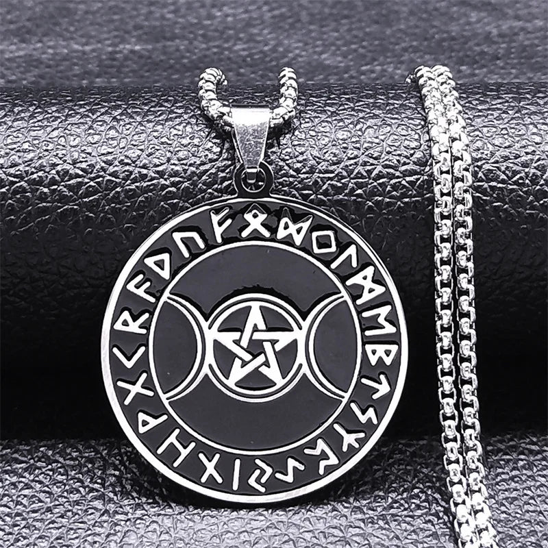 Witch Triple Moon Goddess Hecate Necklace for Women Men Stainless Steel Greek Mythology Chain Necklace Jewelry collier