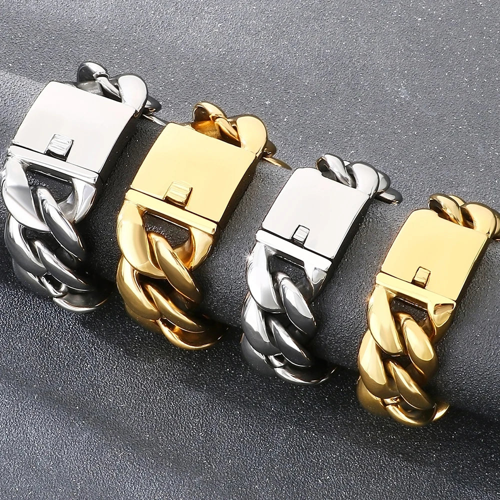 Cool 25/30mm Hip Hop Cuban Link Chain Bracelet Man Vacuum Plated 316l Stainless Steel Men's Bracelets Heavy Duty Street