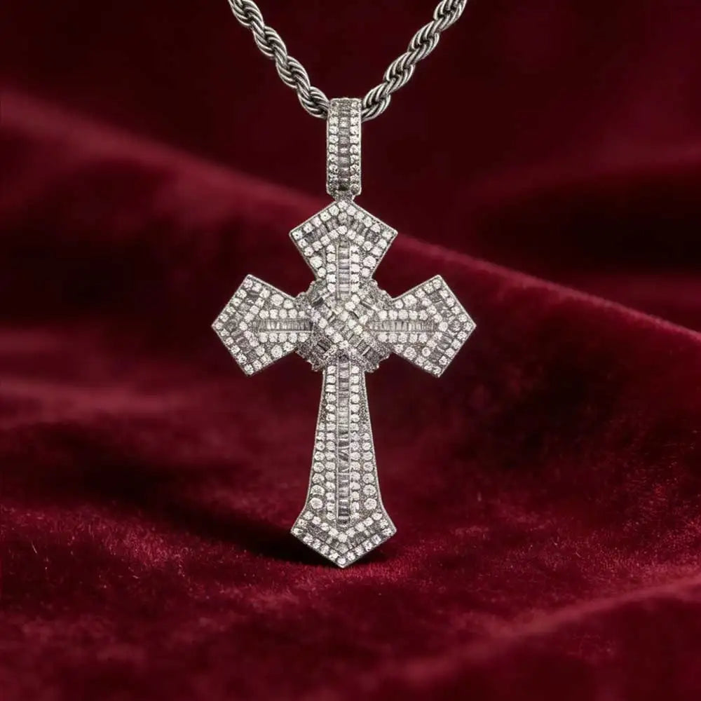 Iced Out Cross Pendant Baguette CZ Jesus