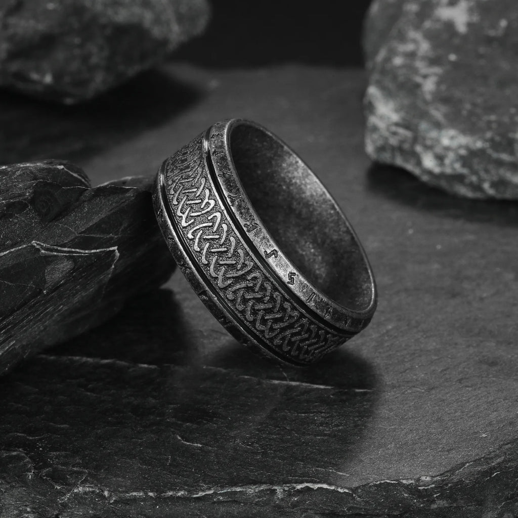 Antique Rune Pattern Engraved Stainless Steel Ring for Men Viking Punk Gothic Edgy Jewelry Mystic Biker Accessories