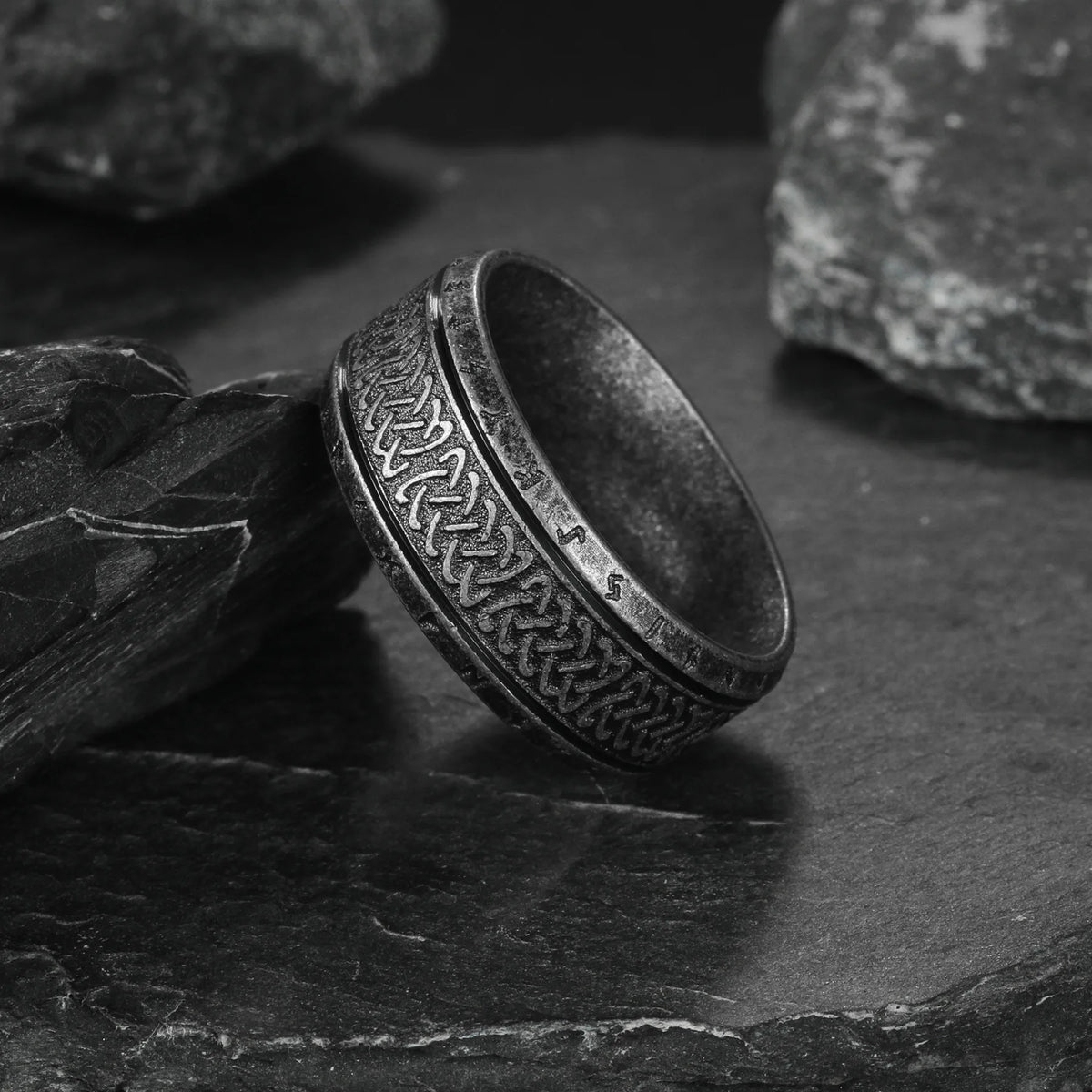 Antique Rune Pattern Engraved Stainless Steel Ring for Men Viking Punk Gothic Edgy Jewelry Mystic Biker Accessories