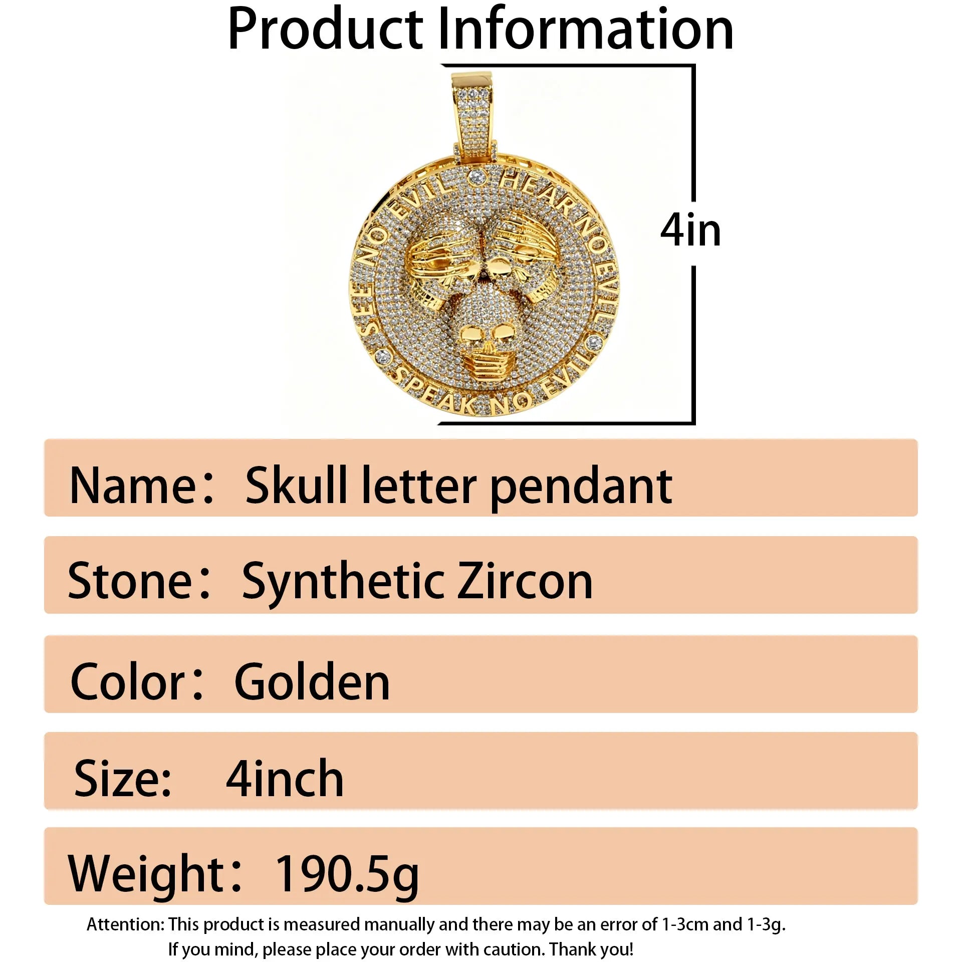 Exquisite Luxury Three Gollum Head Pendants Round Rap Singer Hip Hop Can Pair with Cuban Chain Necklace 3D Pendant