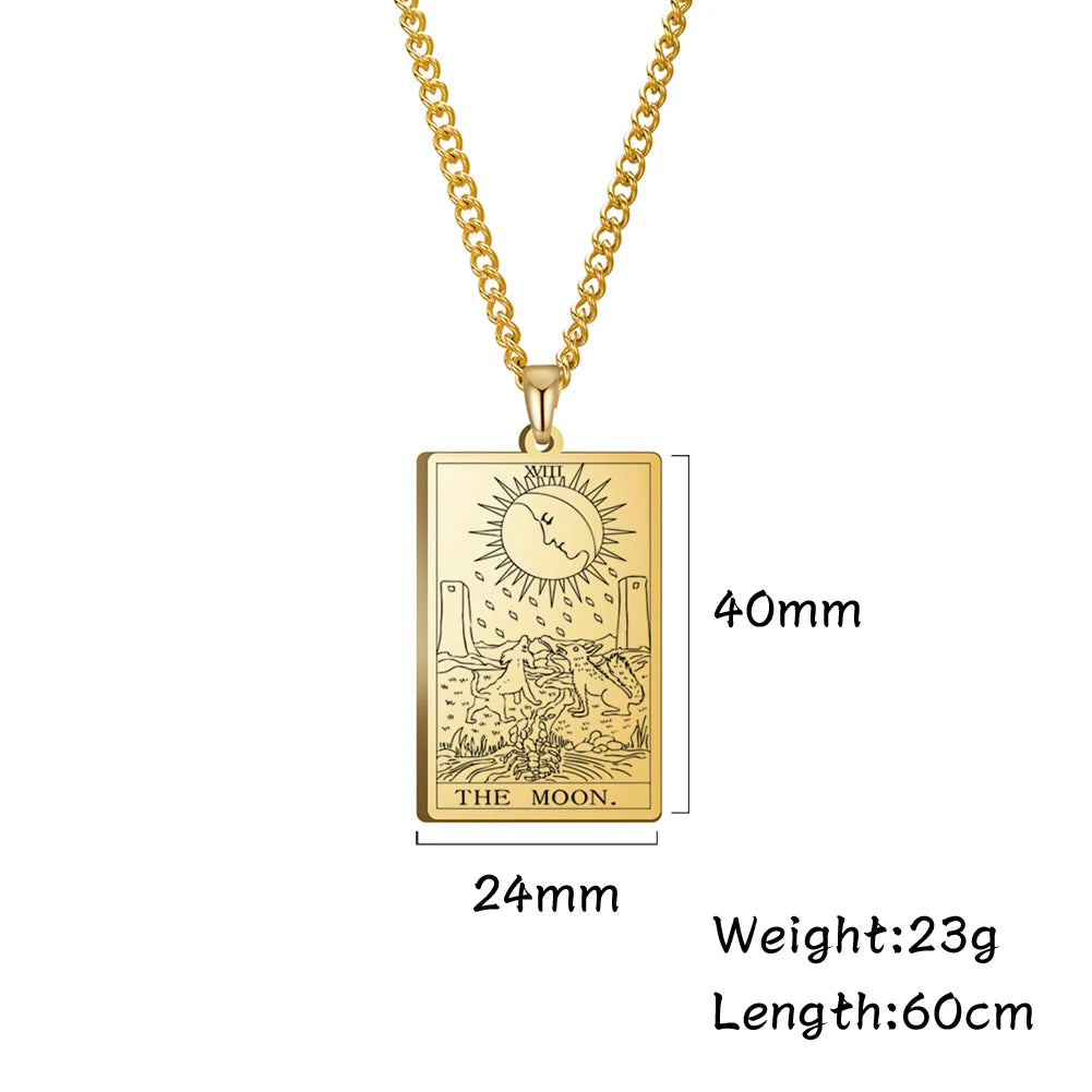 Dawapara Vintage Tarot Card Necklace The Major Arcana Pagan Astrology Talisman Pendants Necklace Stainless Steel Jewelry