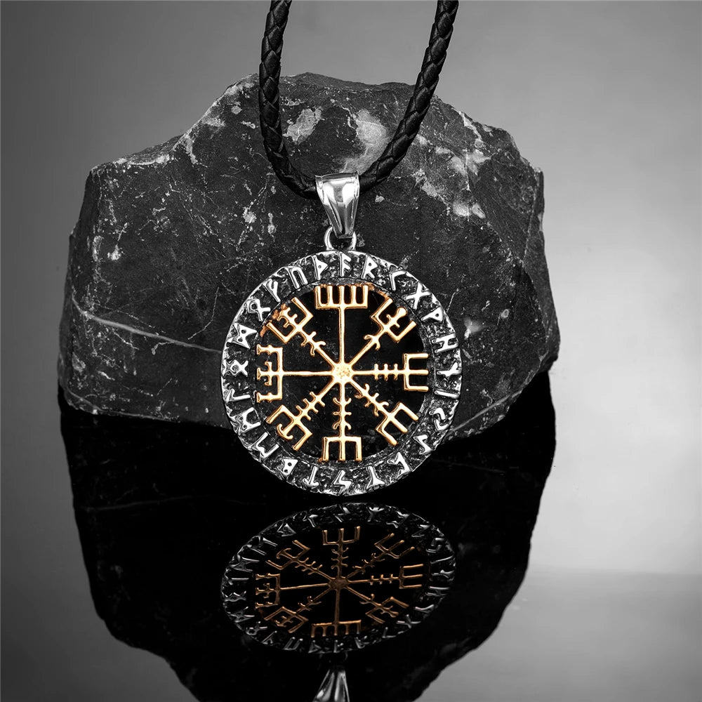 Viking Compass Norse Runes Necklace Men Gold Color Stainless Steel Vegvisir Pendant Never Fade Vintage Male