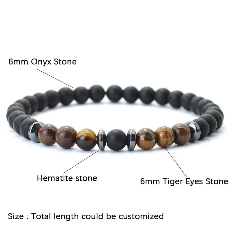 Noter Minimalist Beaded Bracelet For Men 6mm Hematite Onyx Tiger Eyes Stone Braclet Leisure Accessories Pulseras Para