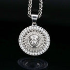 Lion Head Rhinestone Pendant Necklace — Stainless Steel