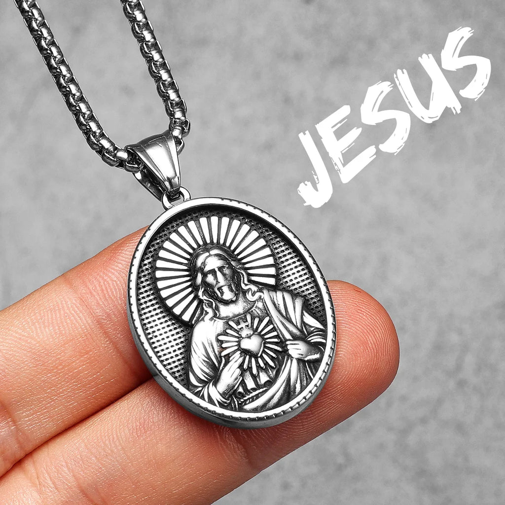Heart Cross Pendant Necklace — Stainless Steel