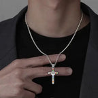 Saint Benedict Jesus Cross Stainless Steel Necklace Catholic Crucifix Male Colored Zircon Necklaces Jewelry San Benito