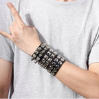 Classic Adjustable Size Rivet Bangle Square Wide Rows Nails Spike Cuff Bracelet PU Leather Bracelets Bangle Men Women