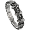 Gothic Three Skulls & Bike Link Chain Men Bracelet for Man Vintage Solid Black 316L Stainless Steel Skeleton Jewelry