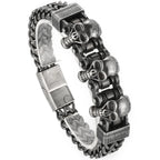 Gothic Three Skulls & Bike Link Chain Men Bracelet for Man Vintage Solid Black 316L Stainless Steel Skeleton Jewelry