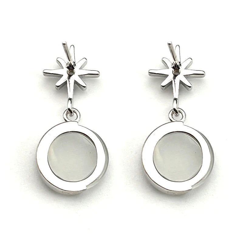 Star Moon Silver Earrings Sterling Zircon Starburst