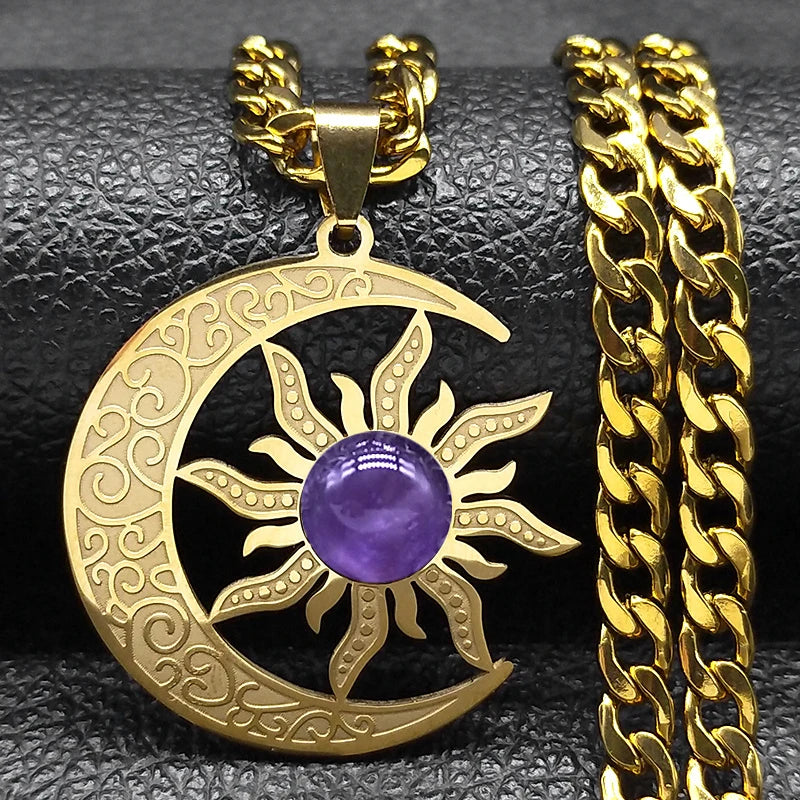 Tiger Steel Pendant Wicca Sun Moon Eye Natural