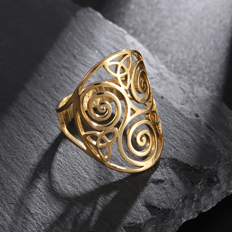 Stainless Steel Adjustable Triskele Rings Celtic Knot Spiral Amulet Rings for Women Triskelion Irish Jewelry Christmas