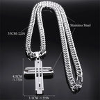 Cross Layered Silver Pendant Necklace — Stainless Steel
