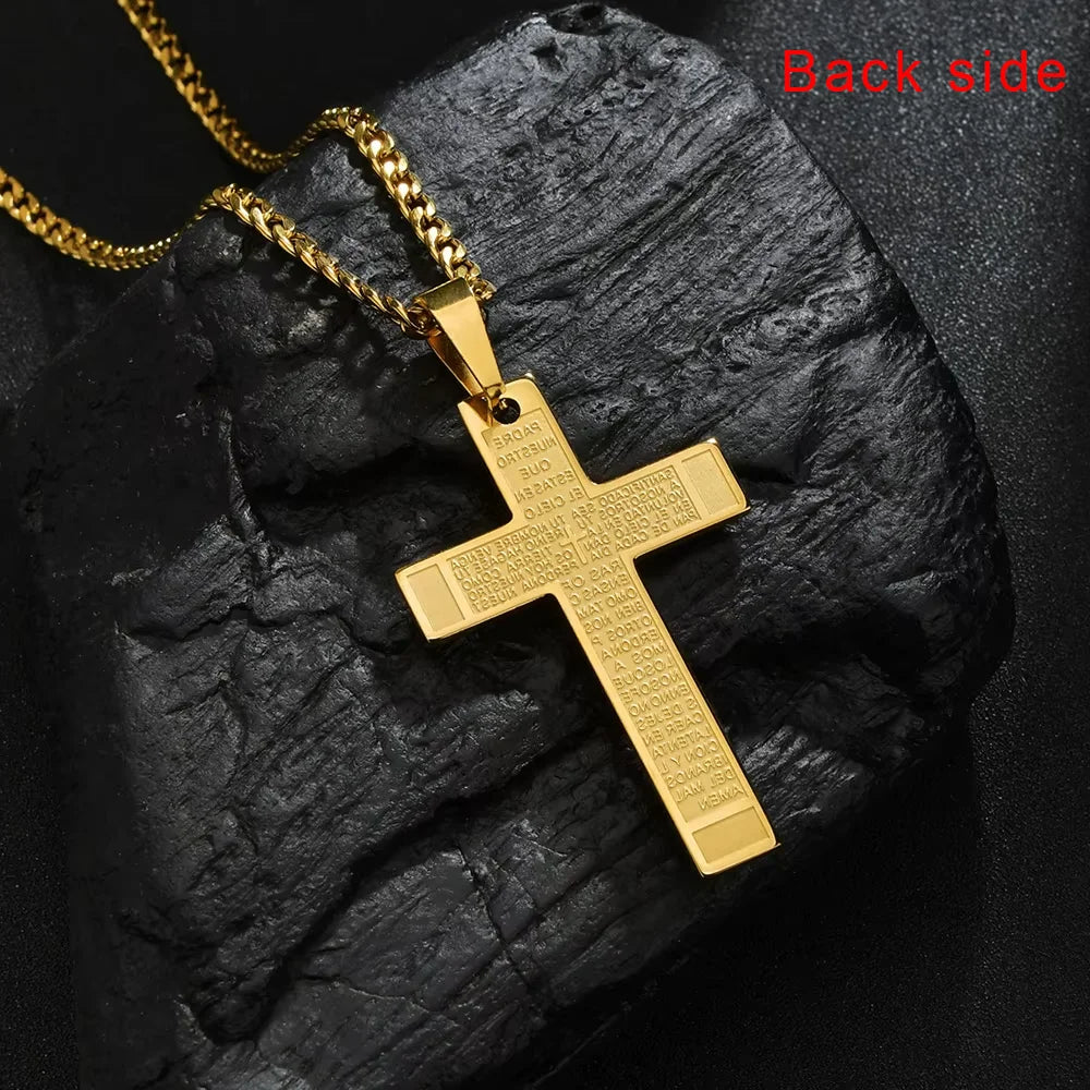 Bible Cross Pendant Necklace 60cm — Gold