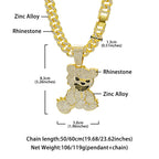 Men Women Hip Hop Bear Shape Pendant Necklace with 13mm Crystal Cuban Chain Iced Out Bling Bling Necklaces HipHop Punk