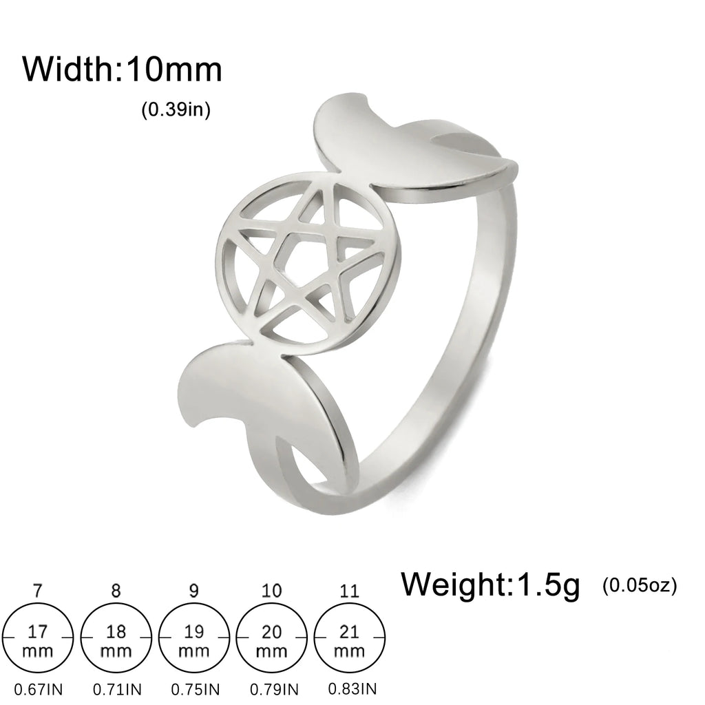 Triple Moon Pentagram Signet Ring — Stainless Steel