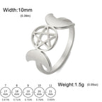 Triple Moon Pentagram Signet Ring — Stainless Steel
