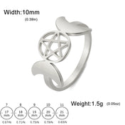 LIKGREAT Triple Moon Pentagram Ring for Women Stainless Steel Finger Ring New In Supernatural Pentacle Wicca Amulet Jewelry Gift