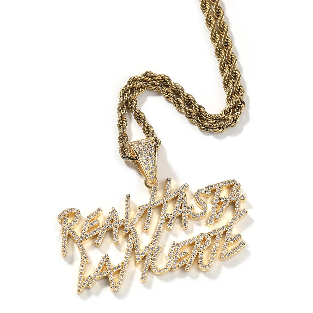 Signature Real Hasta La Muerte Pendant Necklace Two Row Letters Hip Hop Iced Out 5A CZ Capital Initial Anuel AA's
