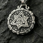 HNSP 316L Stainless Steel Viking Valknut Vegvisir Pendant Necklace For Men Vintage Double‑Sided Rune Compass Amulet
