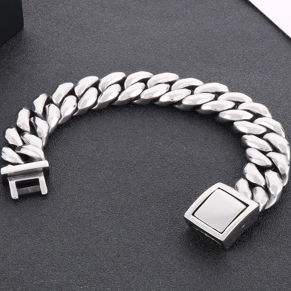 Men's Bracelets 19MM 316L Stainless Steel Cuban Links Chains Man Bracelet for Men Classic On Hand Jewelry Male Accessory