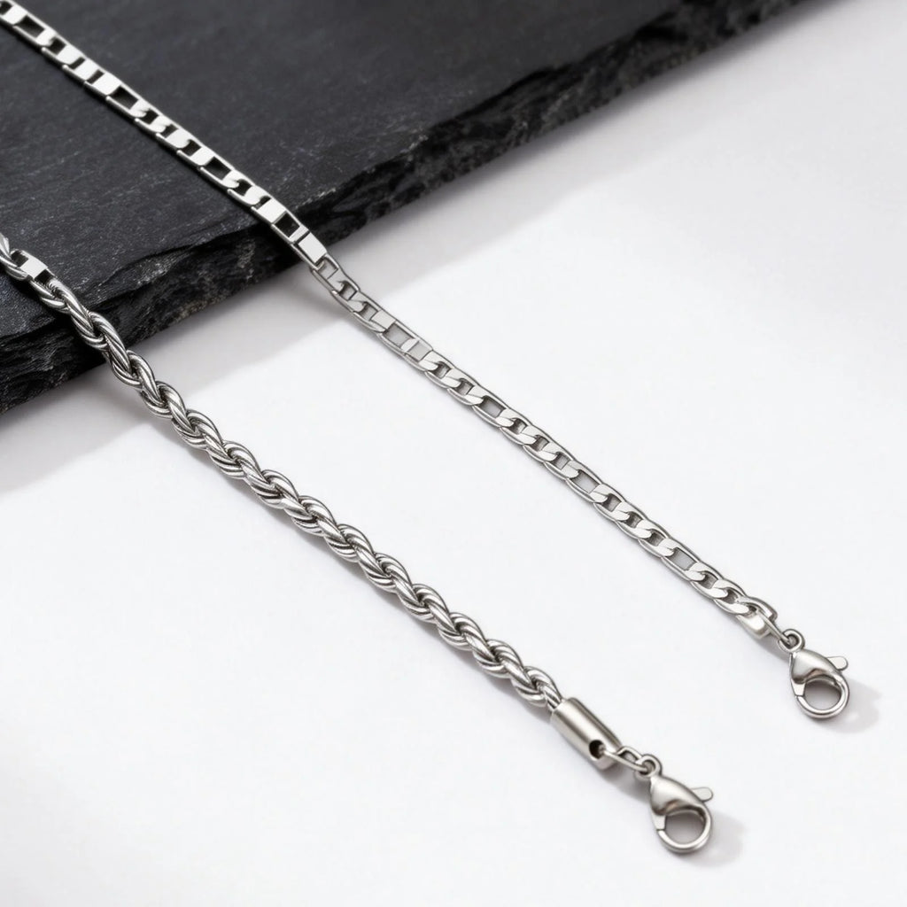 Figaro Rope Chain Bracelet Set Silver — Stainless Steel