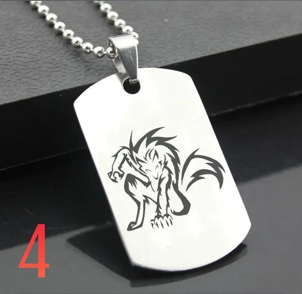 Wolf Dog Tag Pendant Necklace — Stainless Steel
