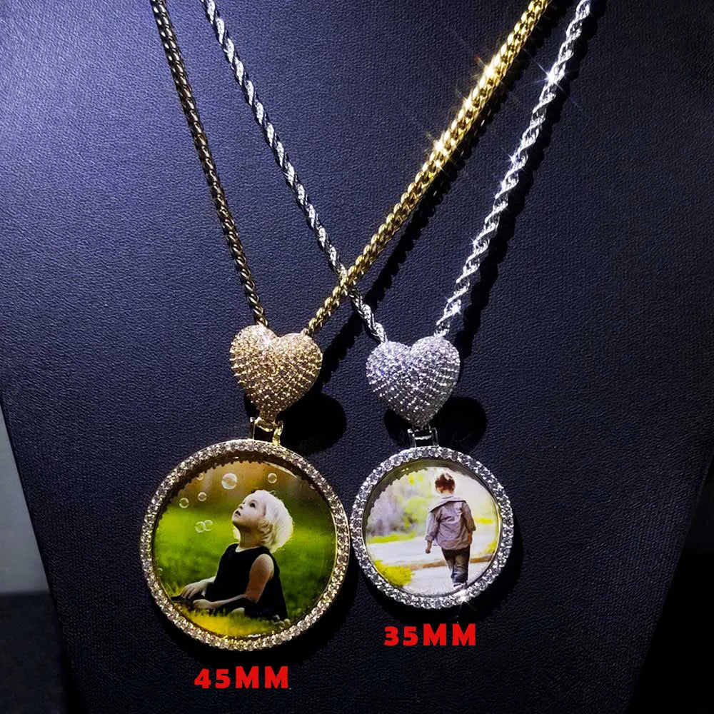 Gold Heart Photo Pendant Necklace 18K Iced Out
