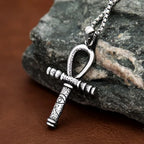 Antique Textured Egyptian Ankh Cross Pendant Necklace Stainless Steel Eye Of Horus Faith Amulet For Male Matching Trendy Jewelry