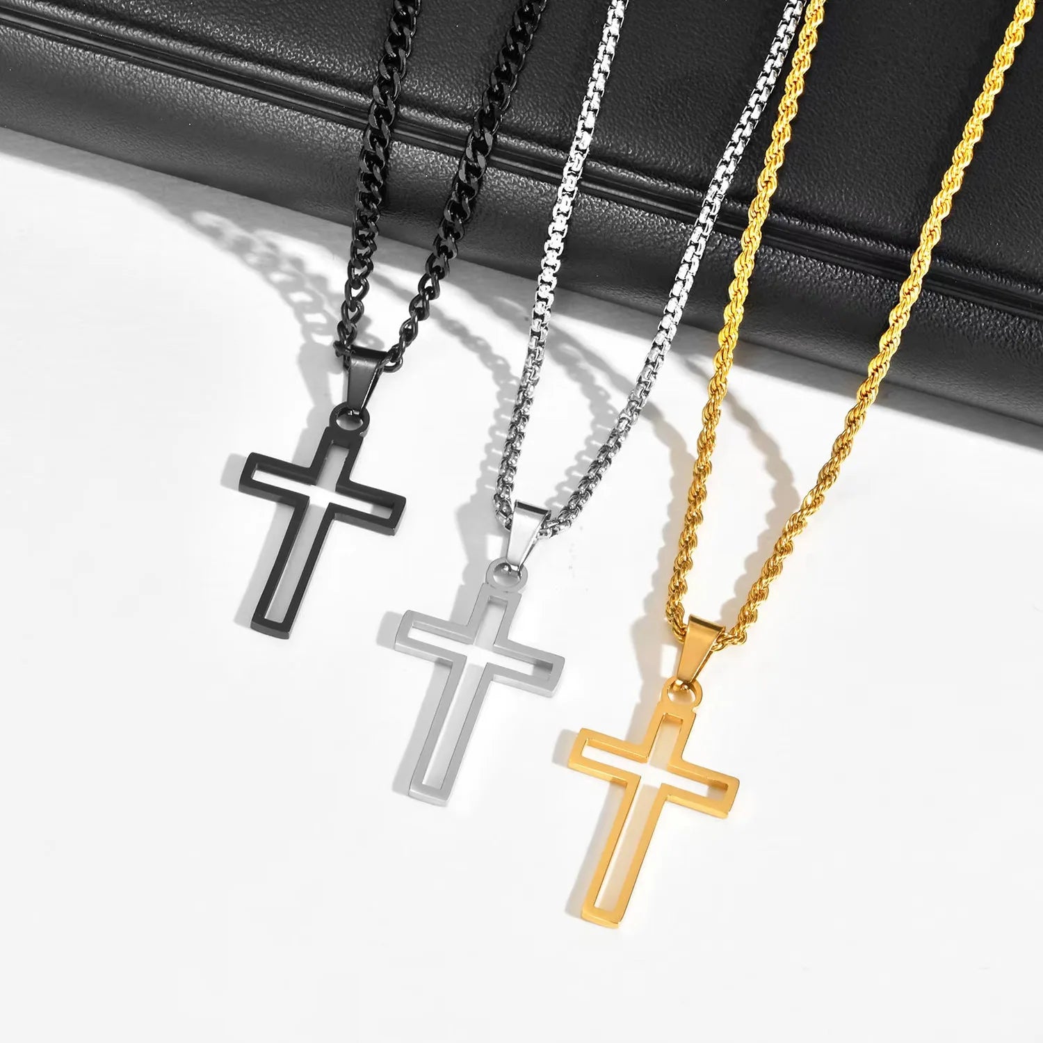 Casual Hollow Cross Necklaces for Men Boys,Waterproof Stainless Steel Cross Pendant Necklace,Religious Faith Prayer Jewelry Gift