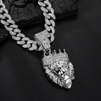 3D Crown Lion Head Cuban Pendant — Stainless Steel