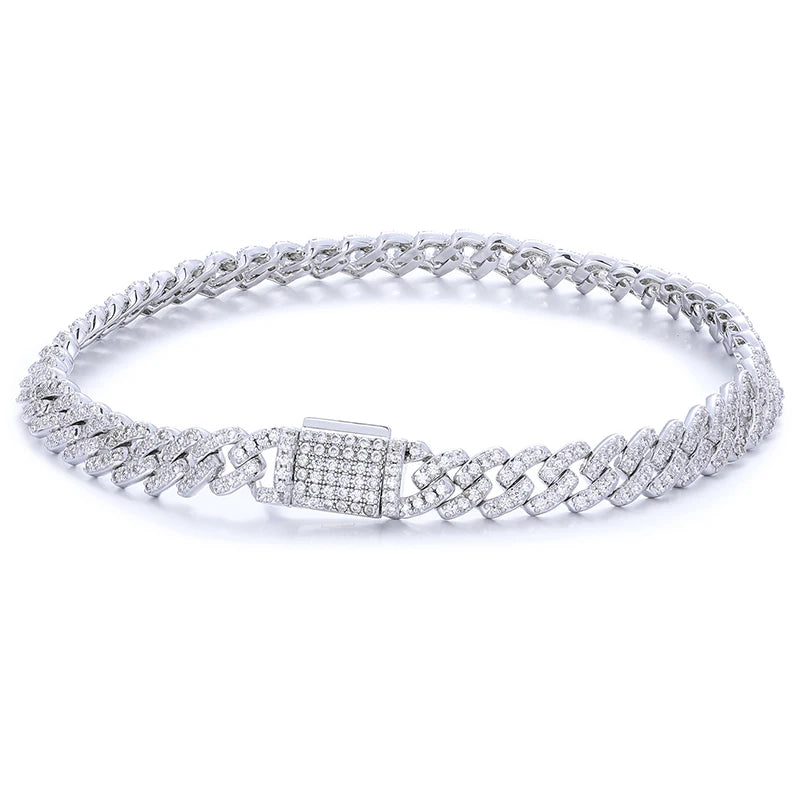 TUHE Unisex VVS1 D Color Moissanite 6mm Cuban Chain Bracelet  S925 Silver For Men Hip Hop Jewelry
