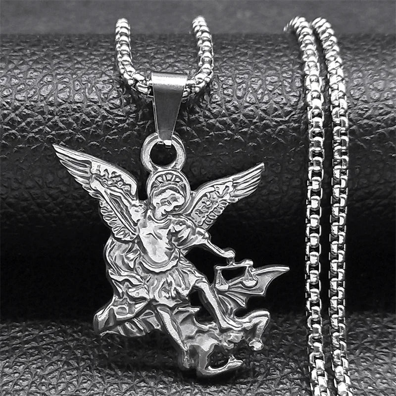 Archangel St.Michael Protect Me Necklace for Women Men Stainless Steel Saint Protection Chain Jewelry corrente