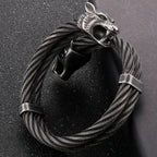 Viking Wolf Head Twisted Cable Open Cuff Bangle Bracelet For Men Stainless Steel Men's Bracelets Rock Roll Jewelry