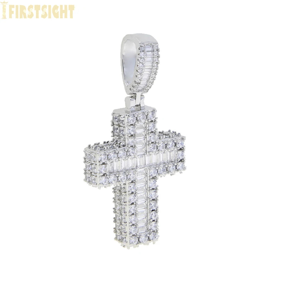 New Cross Pendant Tennis Star Link Chain Necklace for Men Women Iced Out Silver Color Cubic Zirconia Charm Hip Hop Jewelry