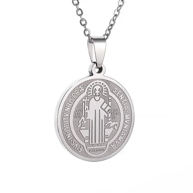 Hip Hop Iced Out San Benito San Benito Holy Medal Pendant Jesus Necklace Religious Amulet Jewelry for Men and Women