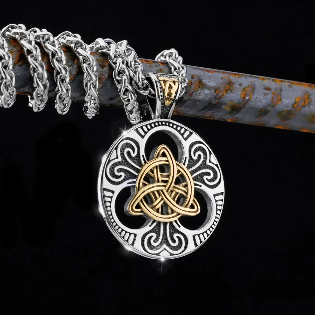 Retro Norse Rune Celtic Knot Necklace Gold Color Stainless Steel Viking Symbols Valknut Pendant Punk Male Gift Jewelry