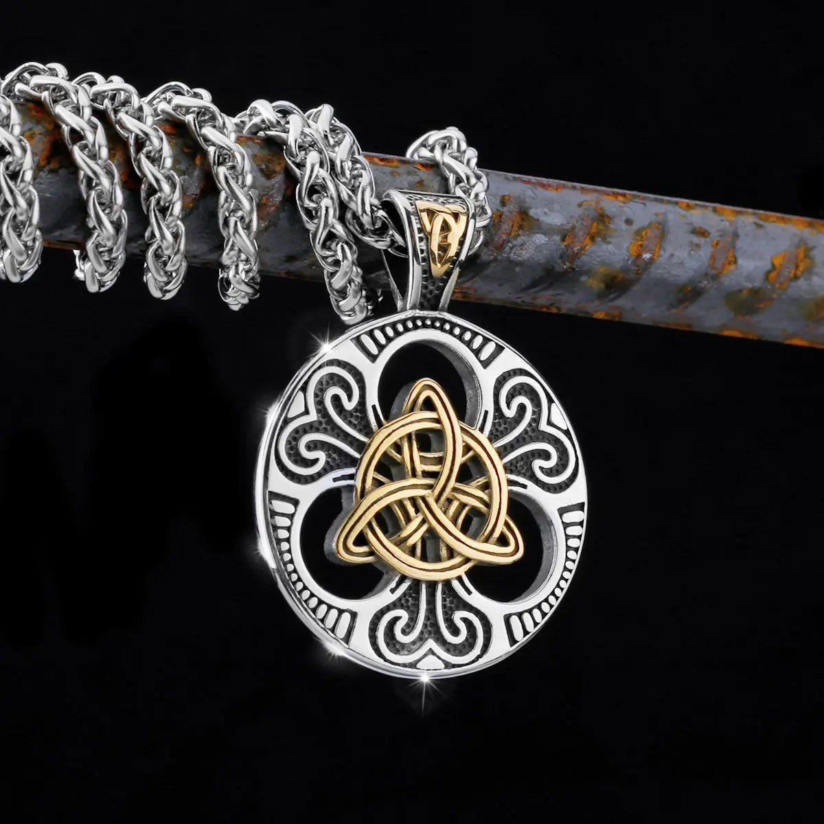 Retro Norse Rune Celtic Knot Necklace Gold Color Stainless Steel Viking Symbols Valknut Pendant Punk Male Gift Jewelry