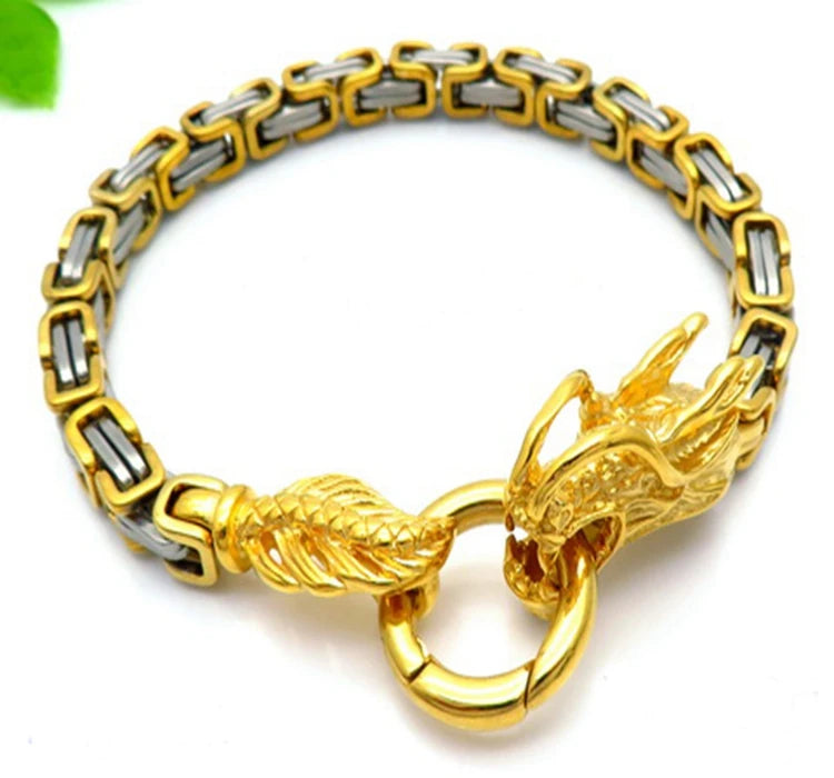 Dragon Head Byzantine Double Link Bracelet — Stainless Steel
