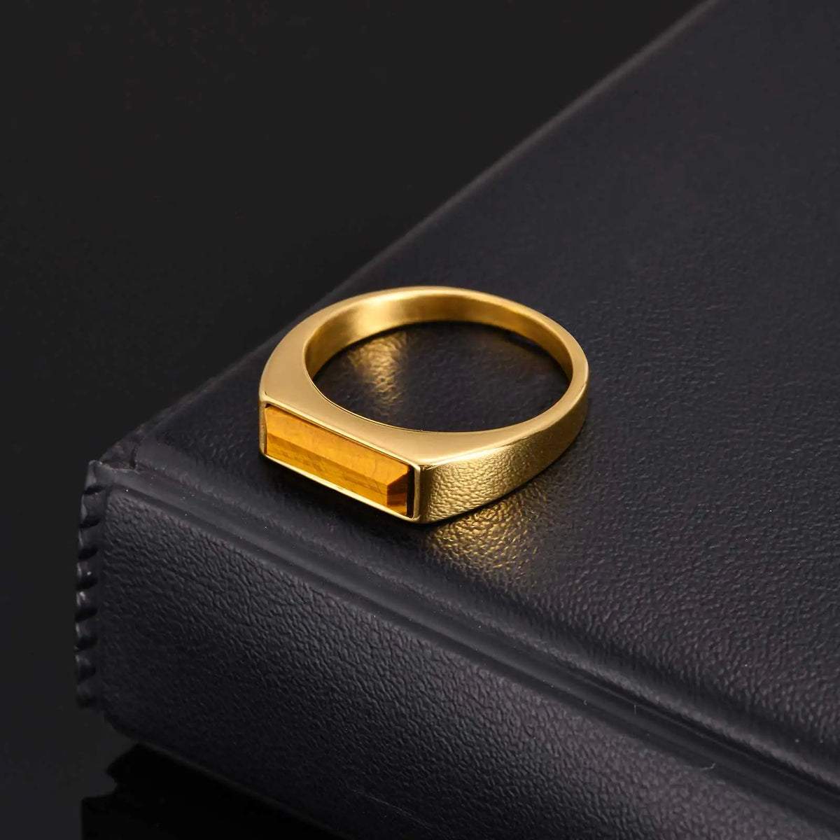Vintage Square Natural Stone Signet Ring for Men, Minimalist Stainless Steel Rings, Fashion Jewelry Gift to Father