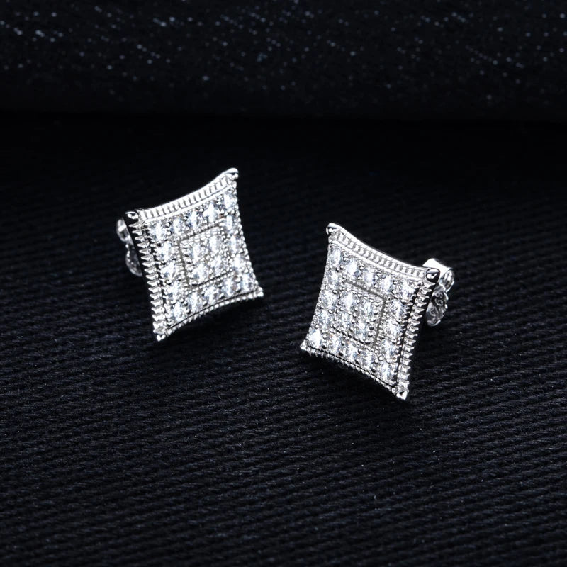 Iced Out Square Stud Earrings — 925 Silver
