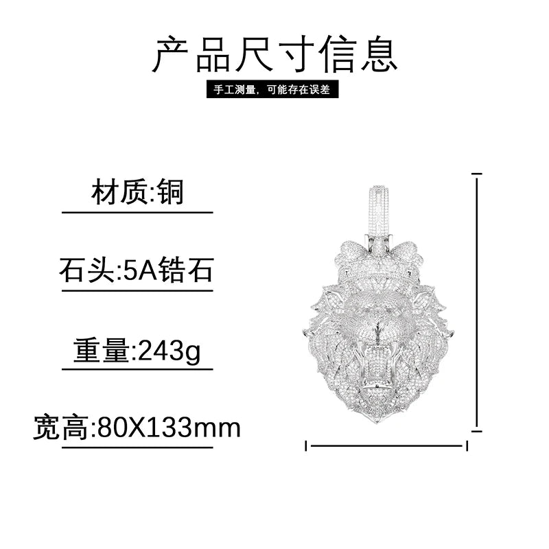 Iced Out King Lion Pendant Necklace — Two-Tone