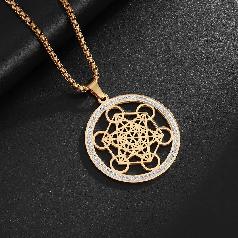 Stainless Steel Solomon Religious Seven Archangels Compass Pendant Necklace Men's Retro Lucky Amulet Jewelry