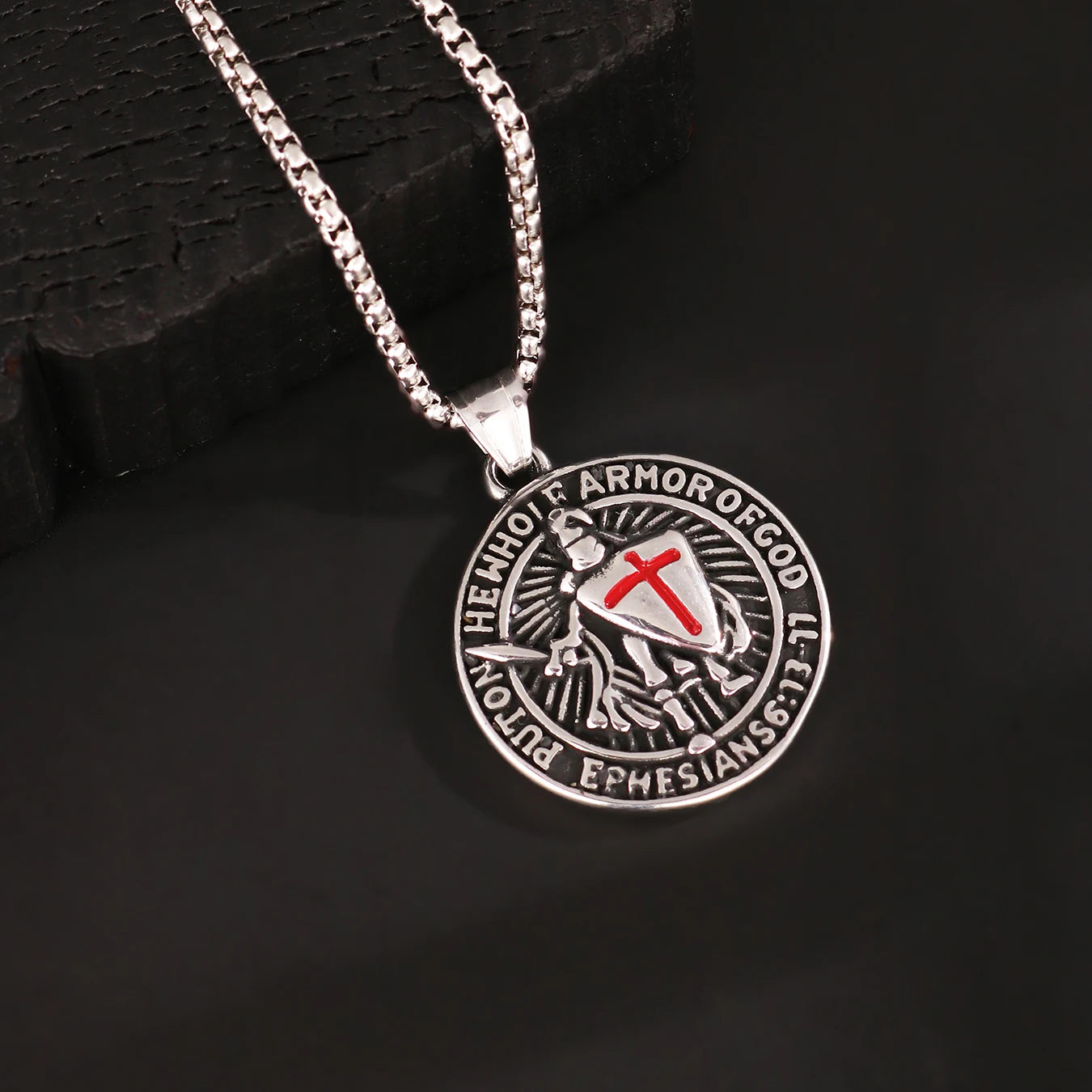 1PC INGX Stainless Steel Men's Retro Knight Cross Shield Pendant Necklace for Men Medieval Viking Necklace Man Jewelry