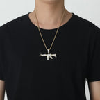 Fashion HipHop Ak47 Submachine Gun Pendant Necklace For Men Crystal Cuban Chain Iced Out Bling Necklace Punk Rock Biker