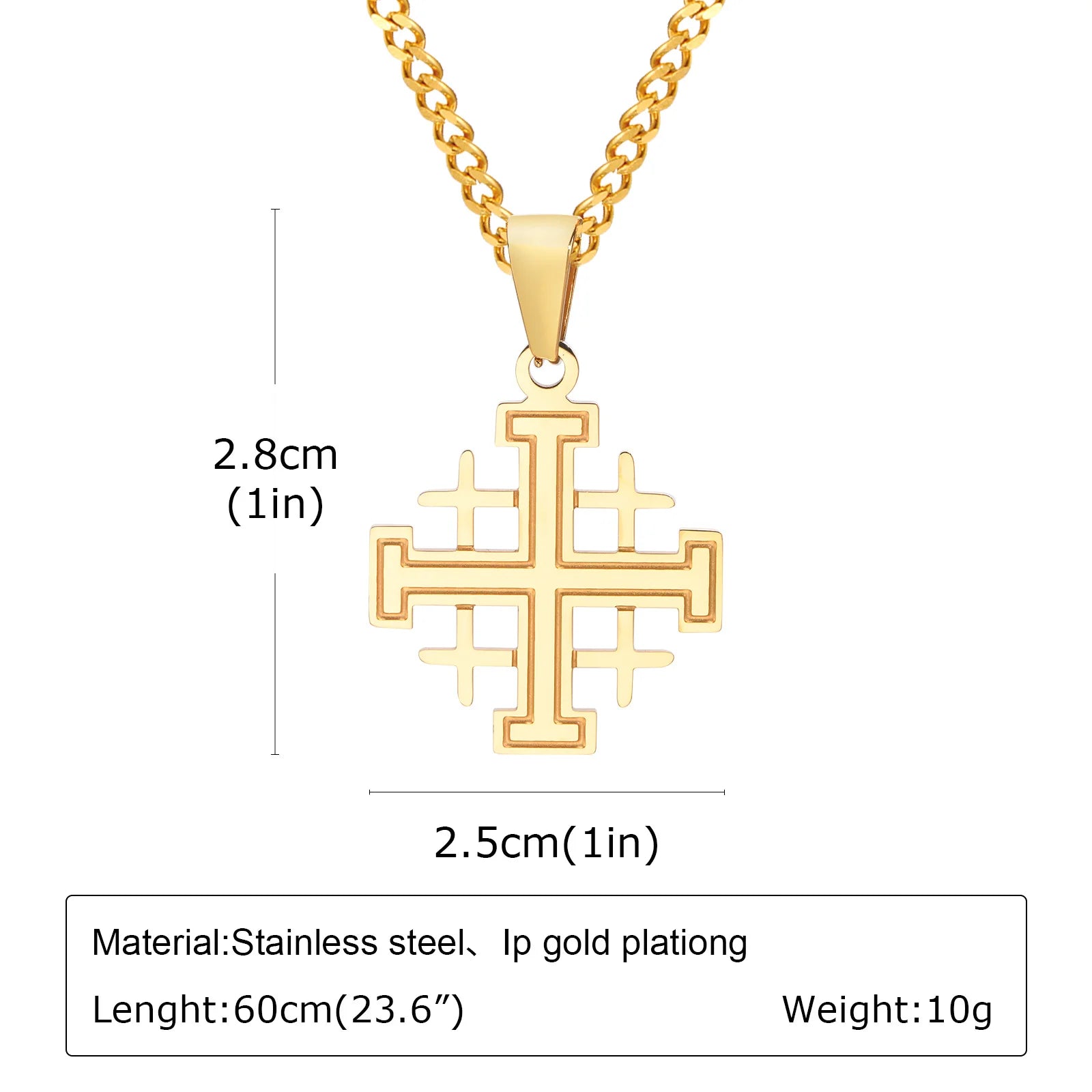 Men's Stylish Gold Color Necklace, Stainless Steel Geometric Cross Pendant Necklace, Vintage Fashion Jewelry Gift to