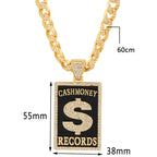 Goth Dollar Sign 'Cash Money Records' Iced out Pendant Necklace with Cuban Chain Hip Hop Jewelry for Street Style Rapper Gift