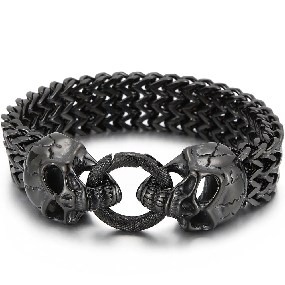 Massive Lion Skull Head Bracelet for Man Stainless Steel 18MM Wide Square Franco Chain Men's Bracelets Animal Wrist